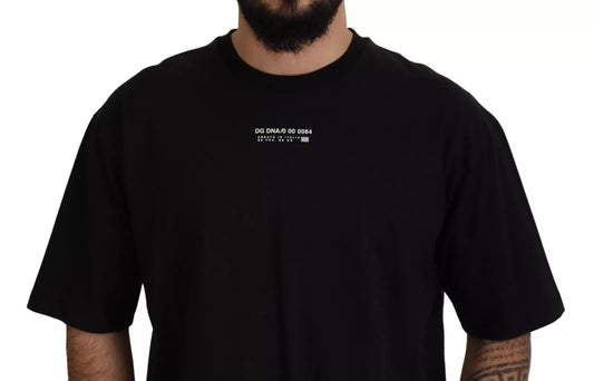Black t-shirt with white text on front