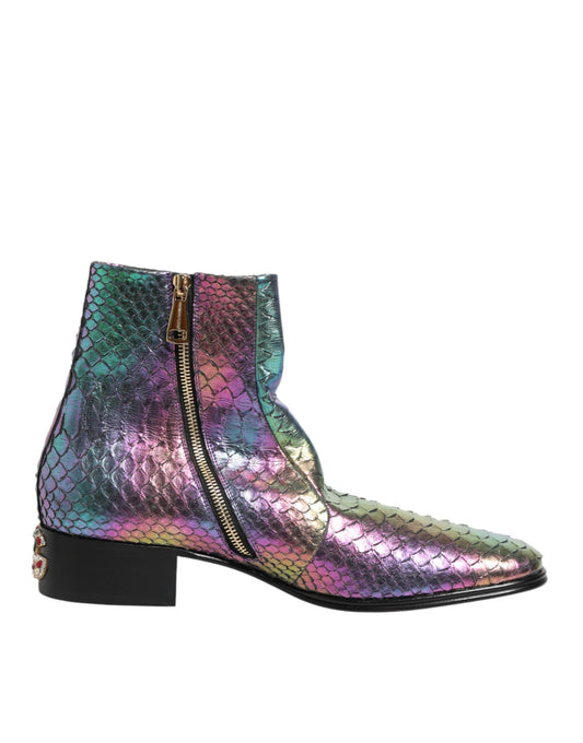 Colorful boots with a snake skin pattern