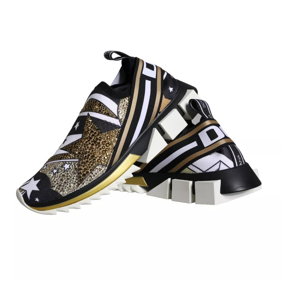 Pair of colorful sneakers with gold and black accents