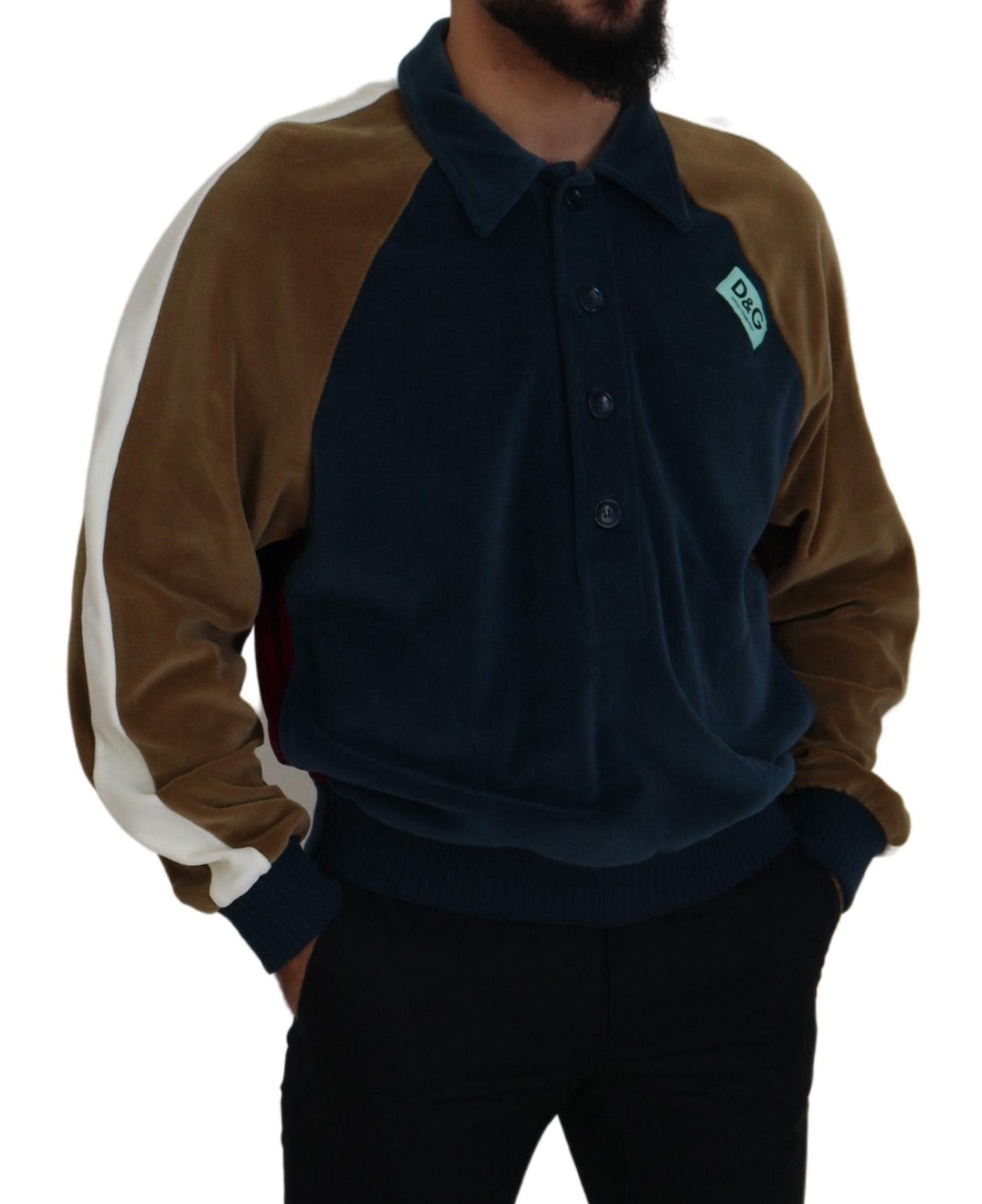 Man wearing a brown jacket with white stripes on sleeves