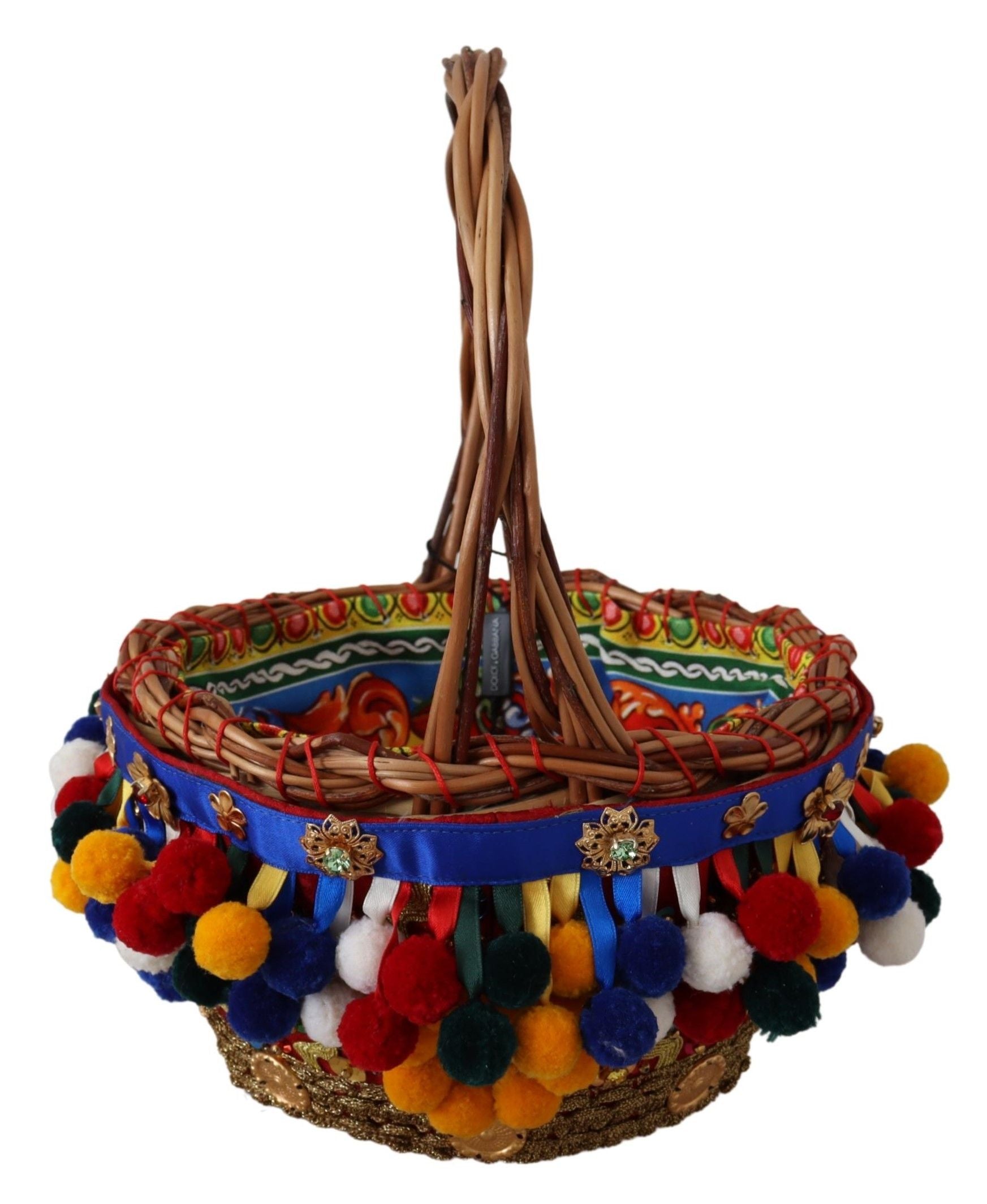 Colorful woven basket with handle