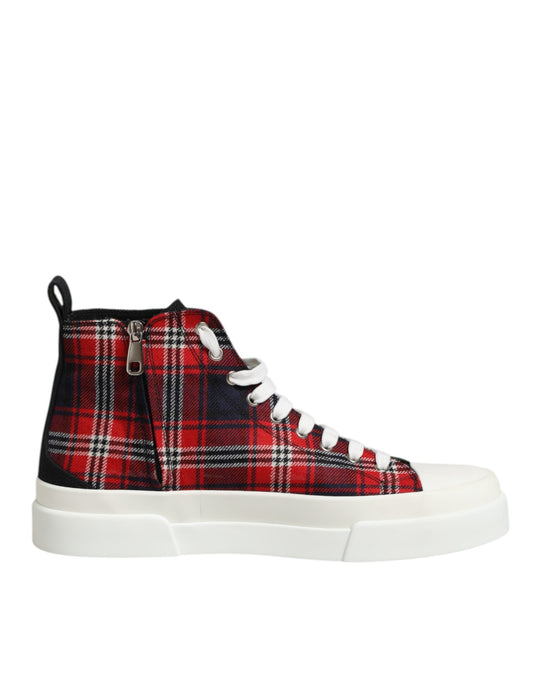 Red plaid sneaker with white laces