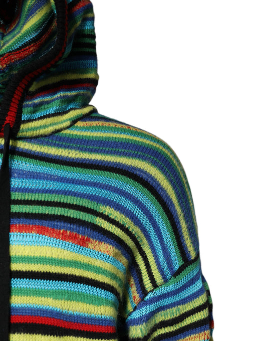Colorful hooded sweatshirt with horizontal stripes