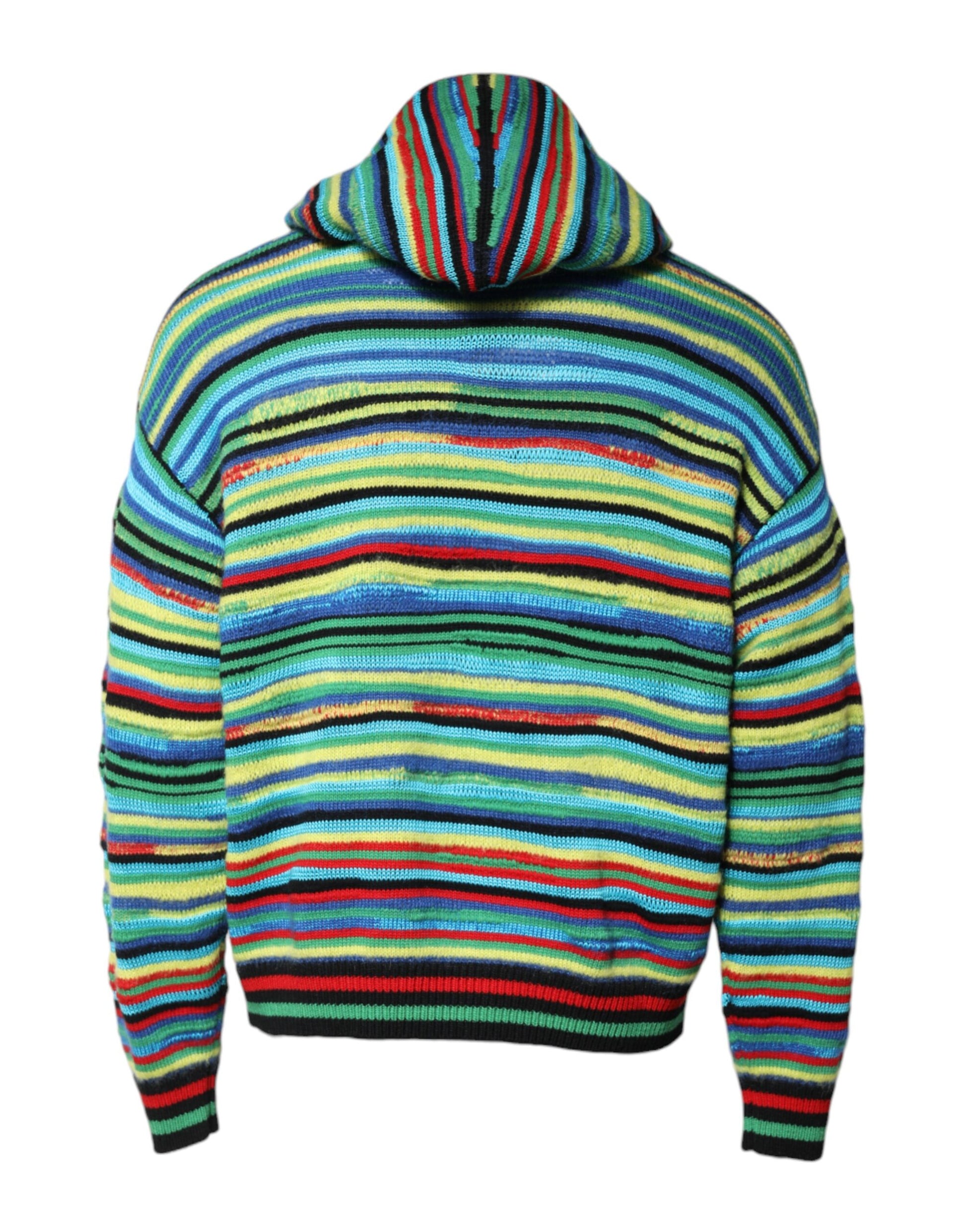 Colorful knit sweater with hood