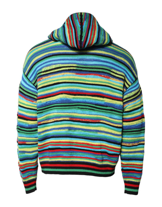 Colorful knit sweater with hood