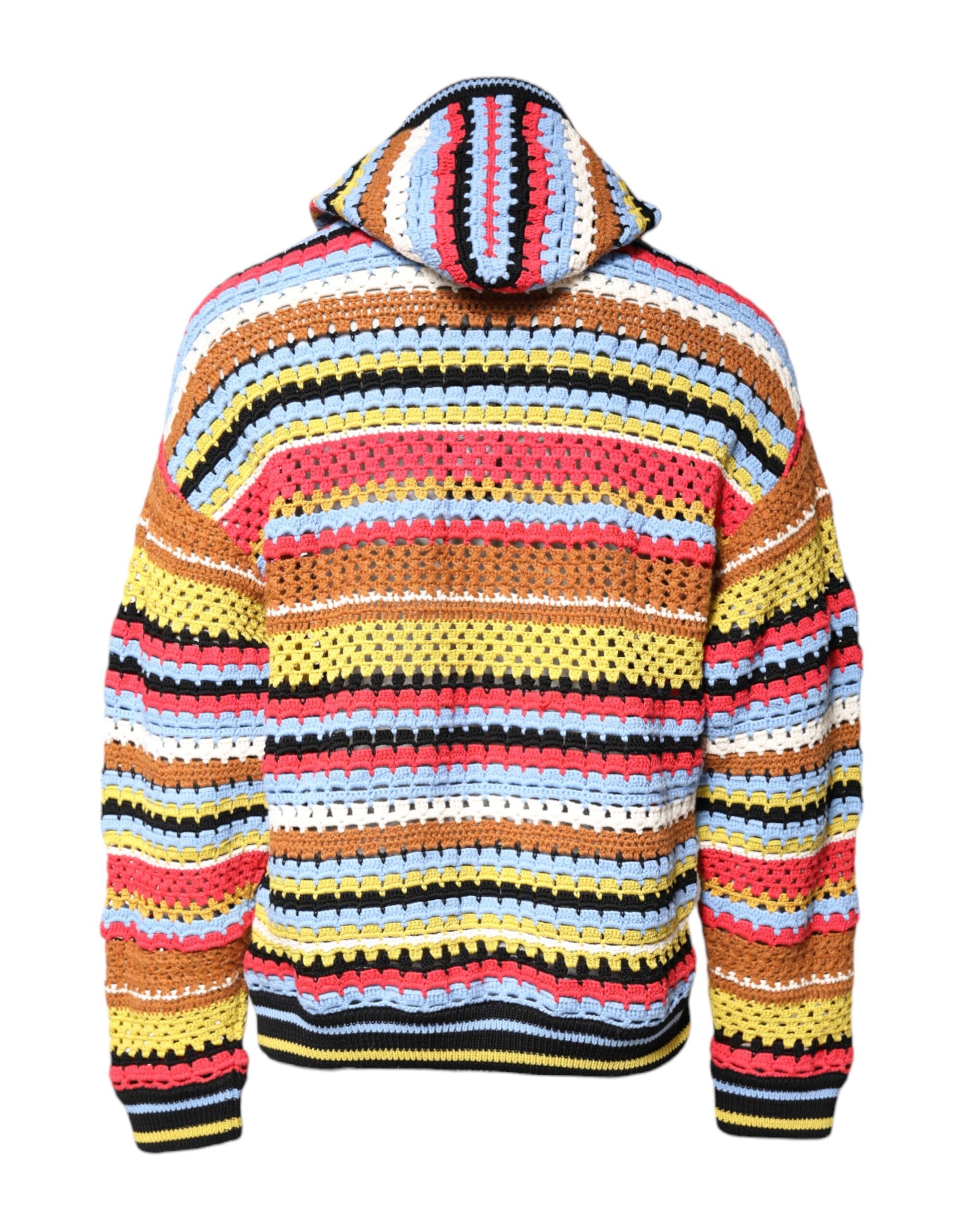 Colorful crocheted hoodie with stripes
