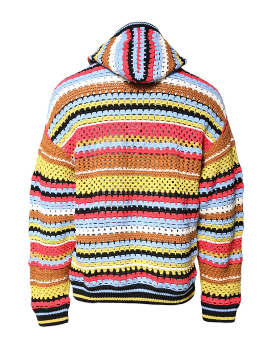 Colorful crocheted hoodie with stripes