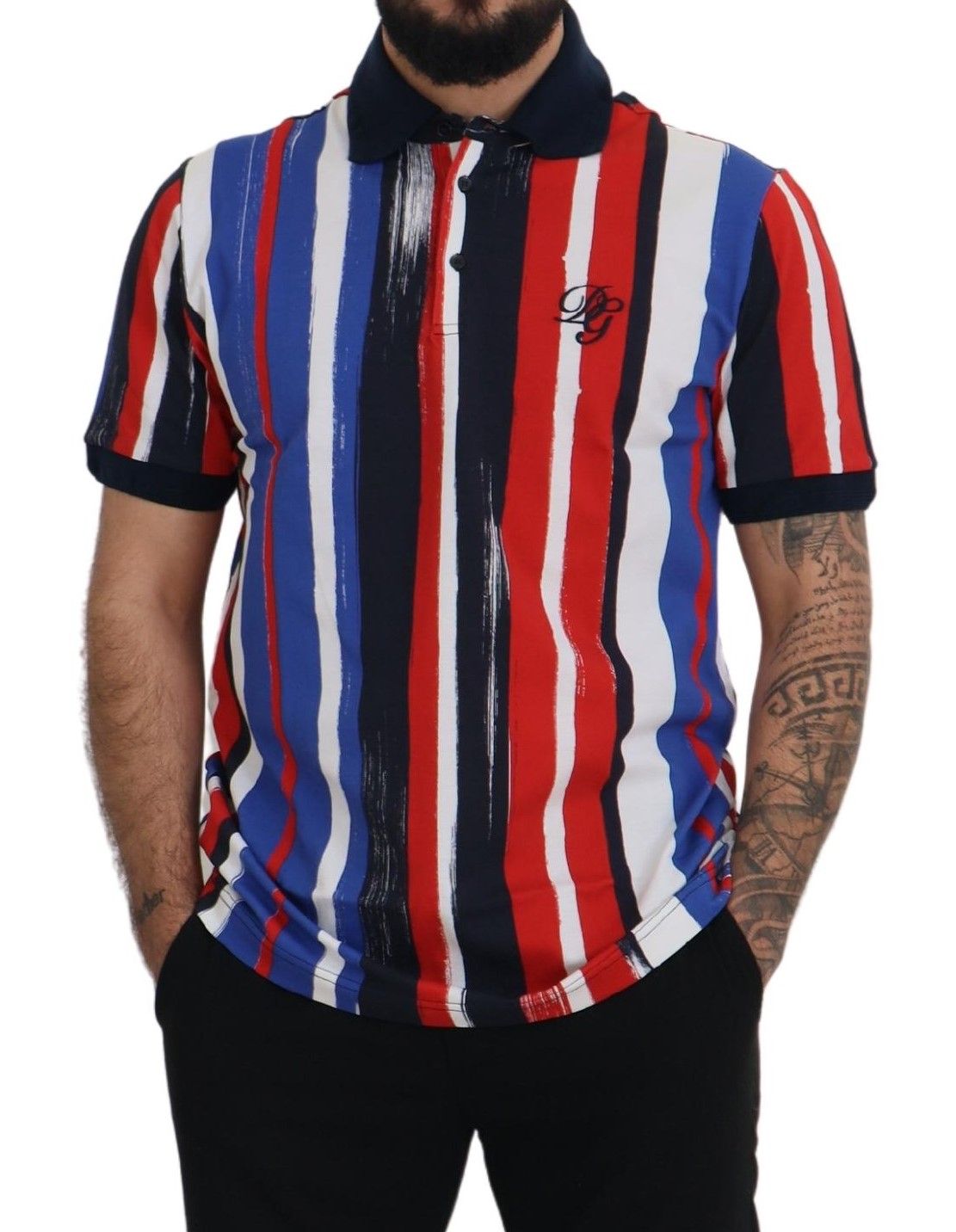 Red white blue striped polo shirt