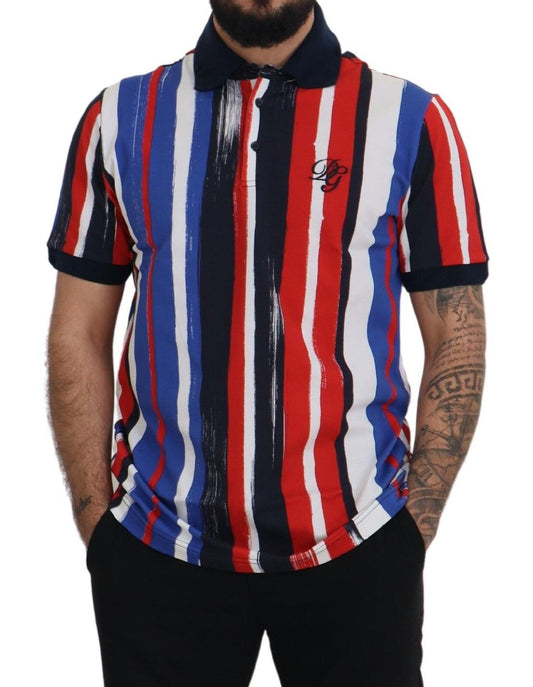 Red white blue striped polo shirt