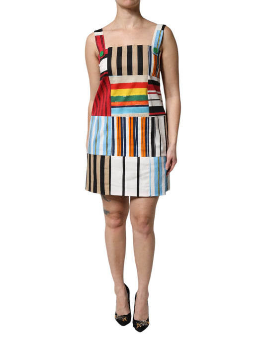 A sleeveless dress with multicolored stripes, designed by Dolce & Gabbana