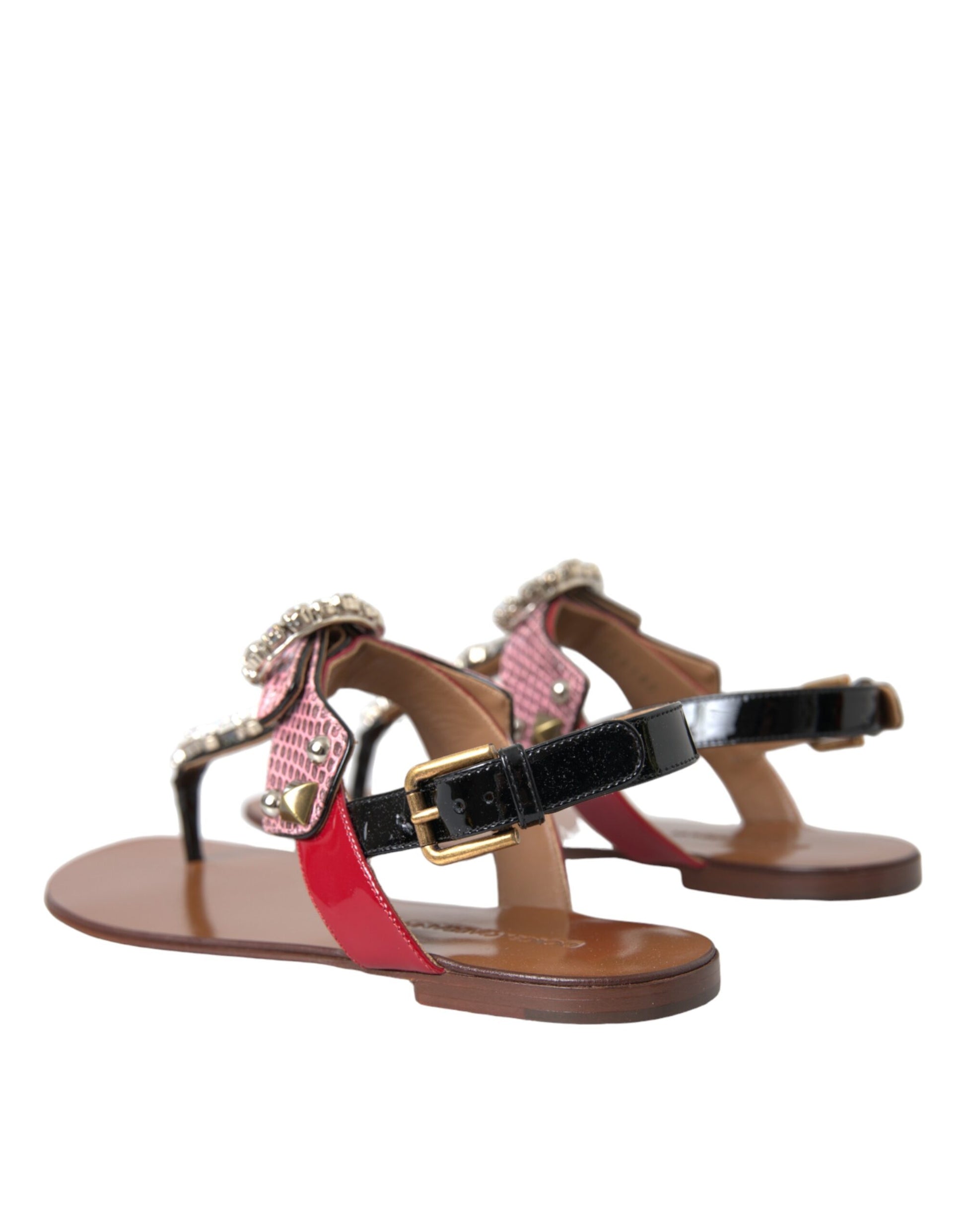 Pair of women's sandals with red straps and black heels