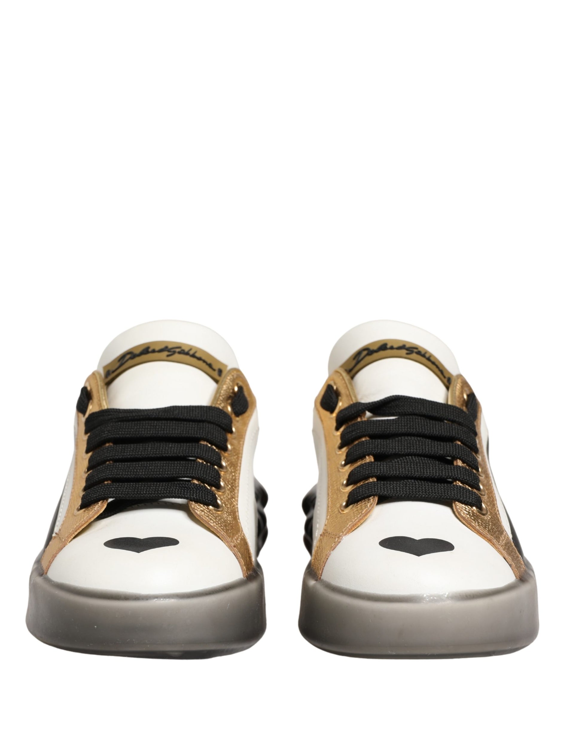 Pair of multicolored sneakers with gold studs and laces, featuring a crystal embellished design