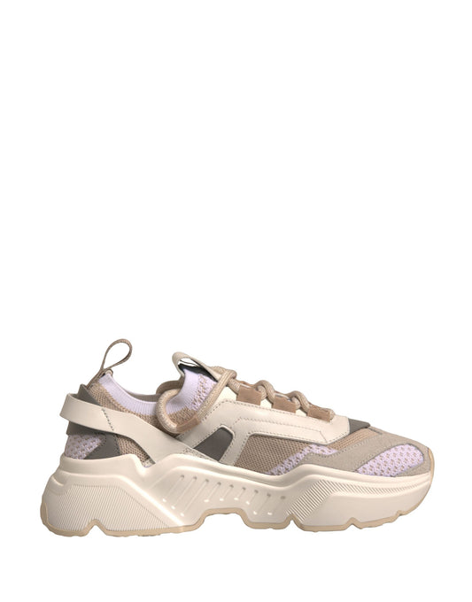 Pink and tan sneaker with laces