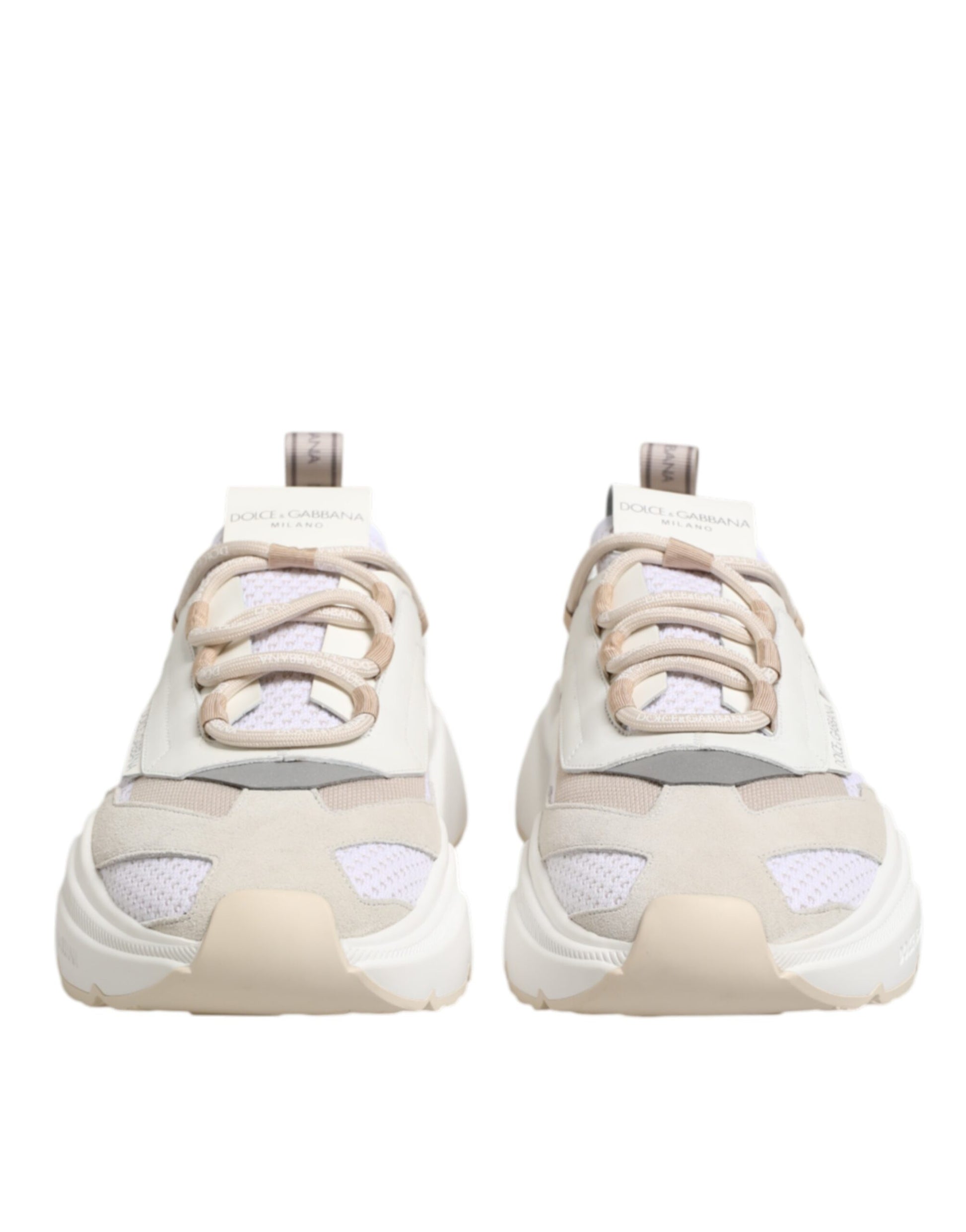Pair of multicolored sneakers with laces and a low top design