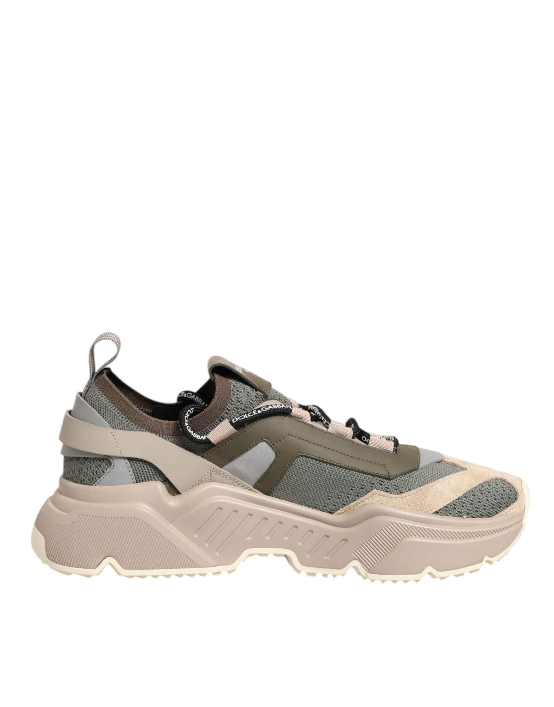 A pair of multicolored sneakers with a low top, featuring a design that includes various shades and textures