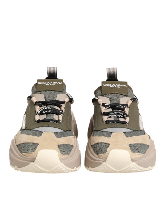Pair of multicolored sneakers with laces and a logo on the side