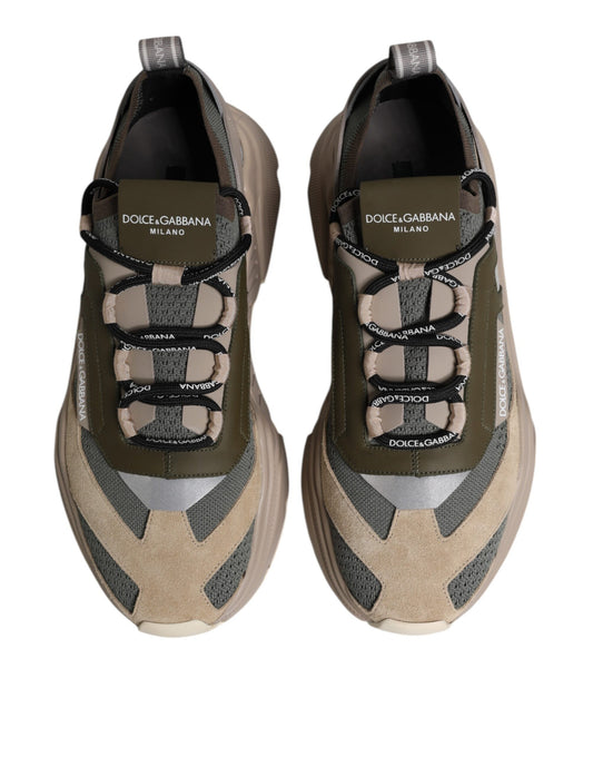 Pair of multicolored sneakers with laces and logo on side