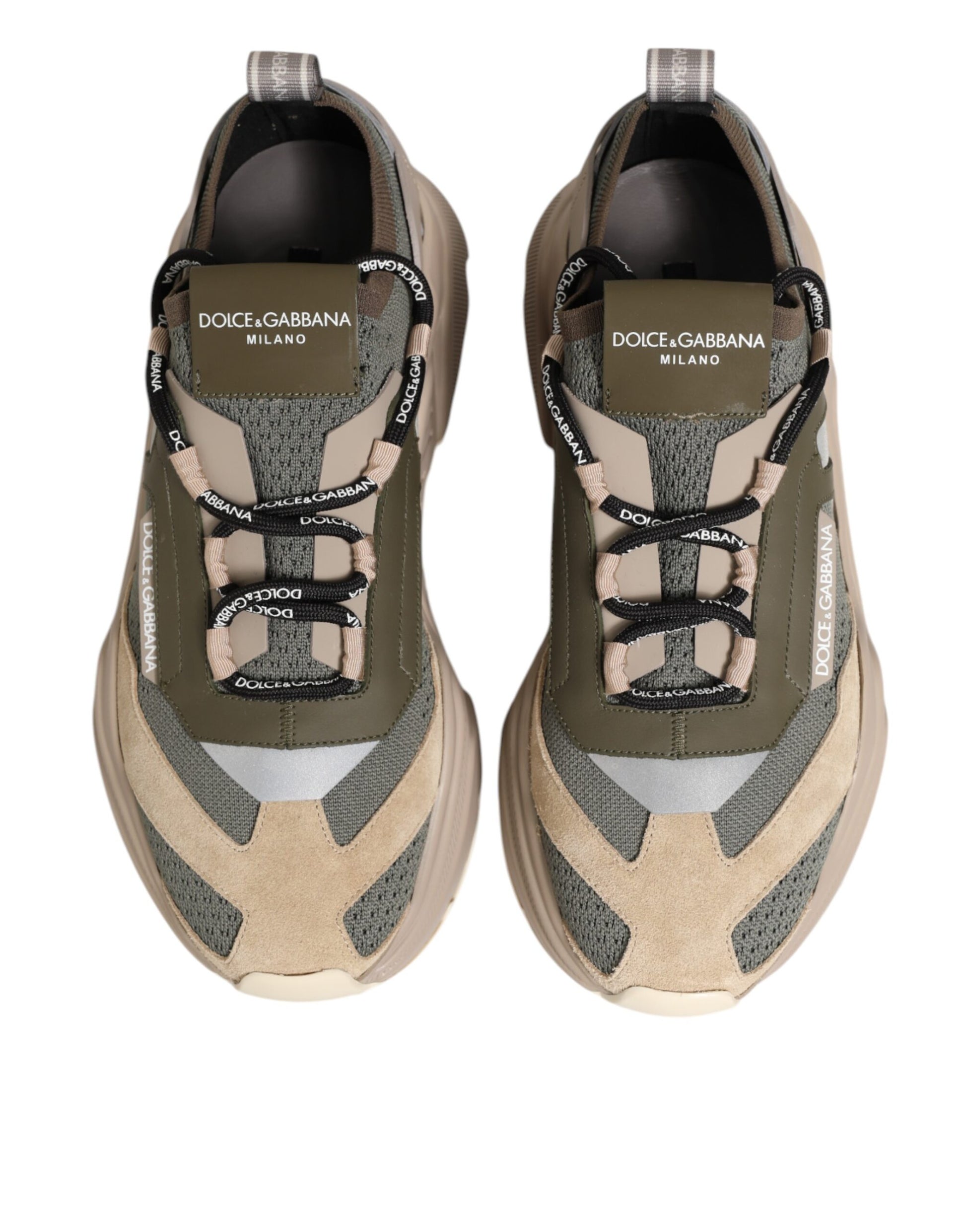 Pair of multicolored sneakers with laces and brand logo on side