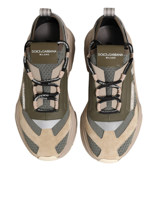 Pair of multicolored sneakers with laces and brand logo on side