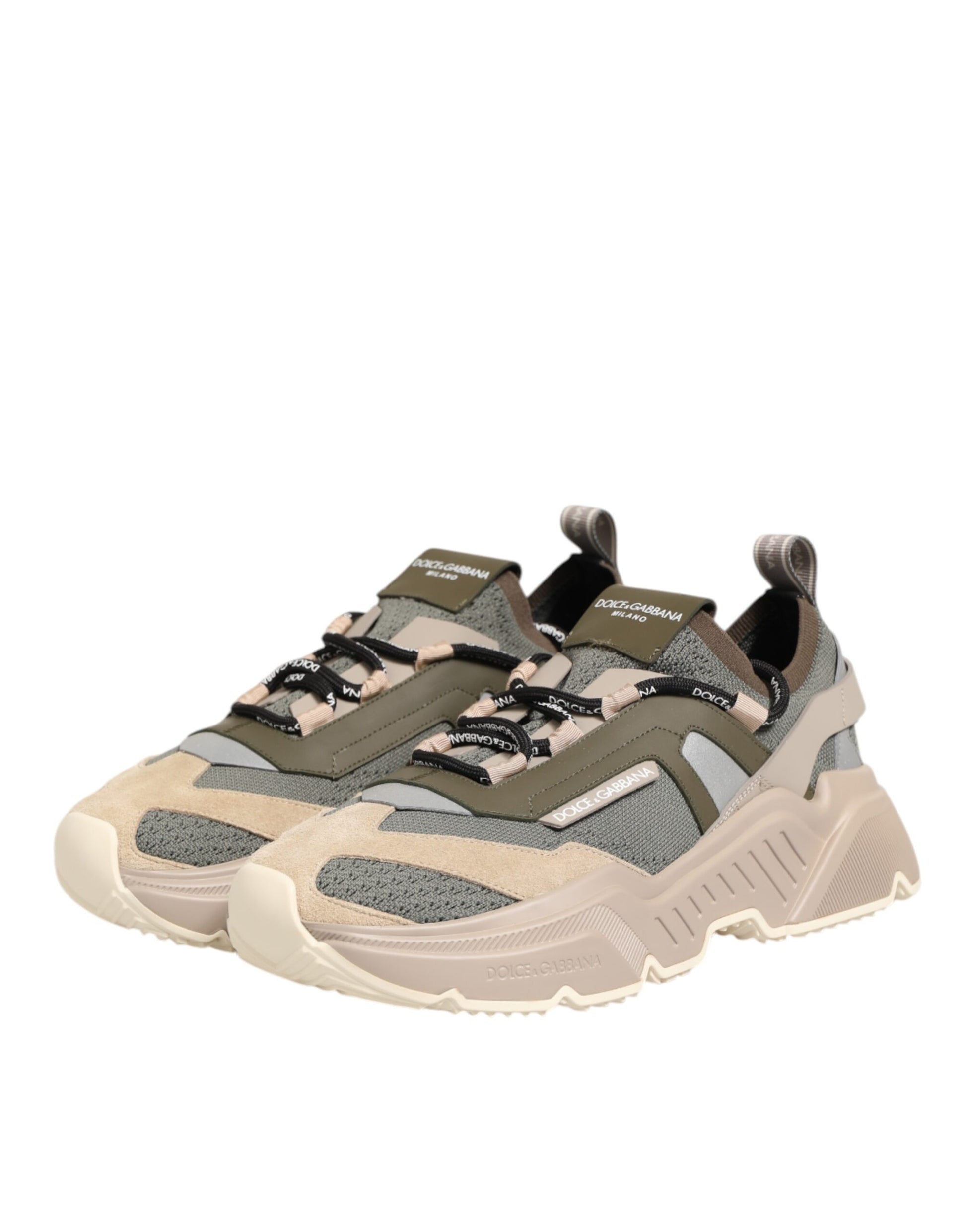 Brown and tan sneakers with laces, featuring a camouflage pattern on the side