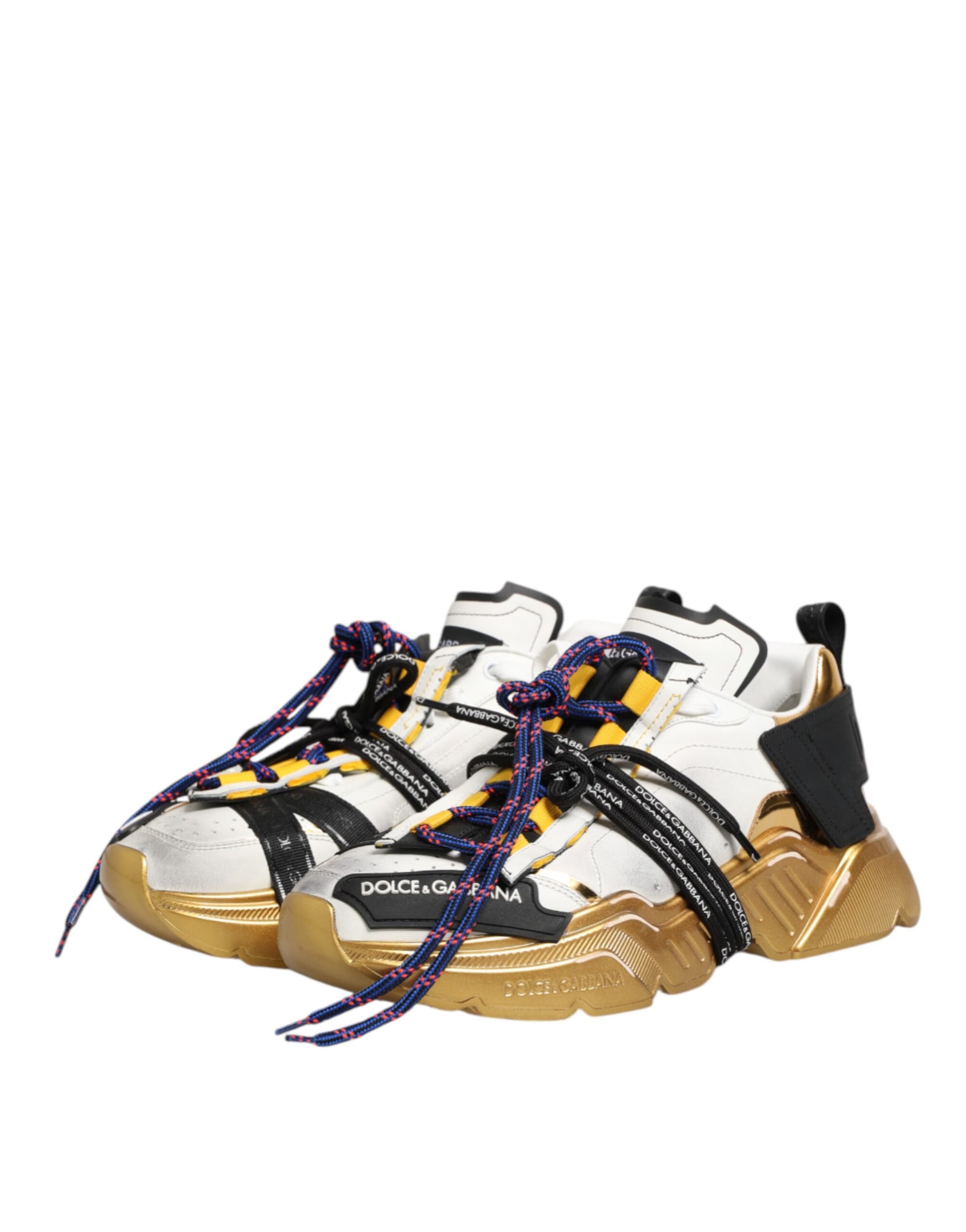 Multicolored sneakers with laces, featuring a low top design and branded logo