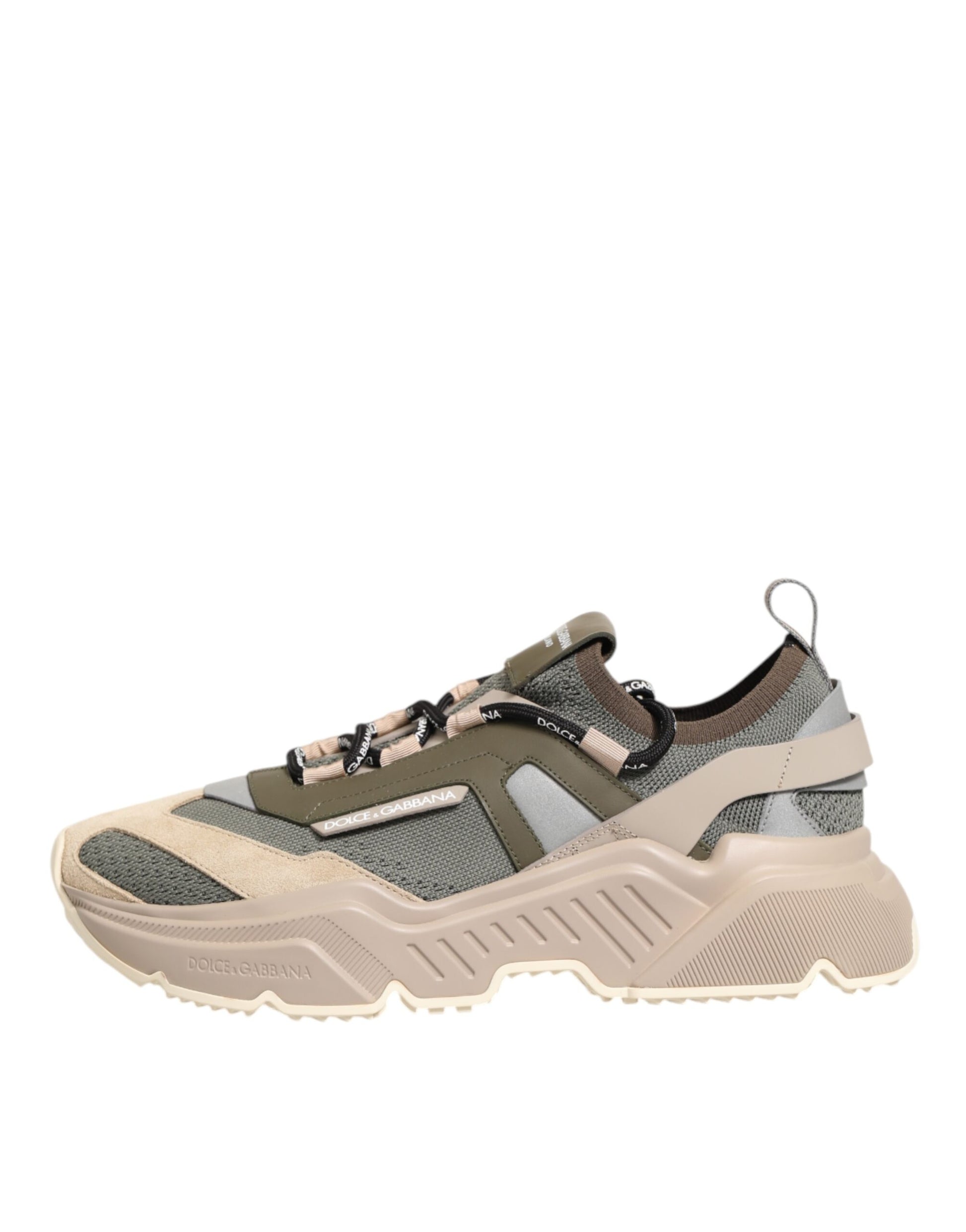 A pair of multicolored sneakers with a low top, featuring a lace-up front and a chunky sole
