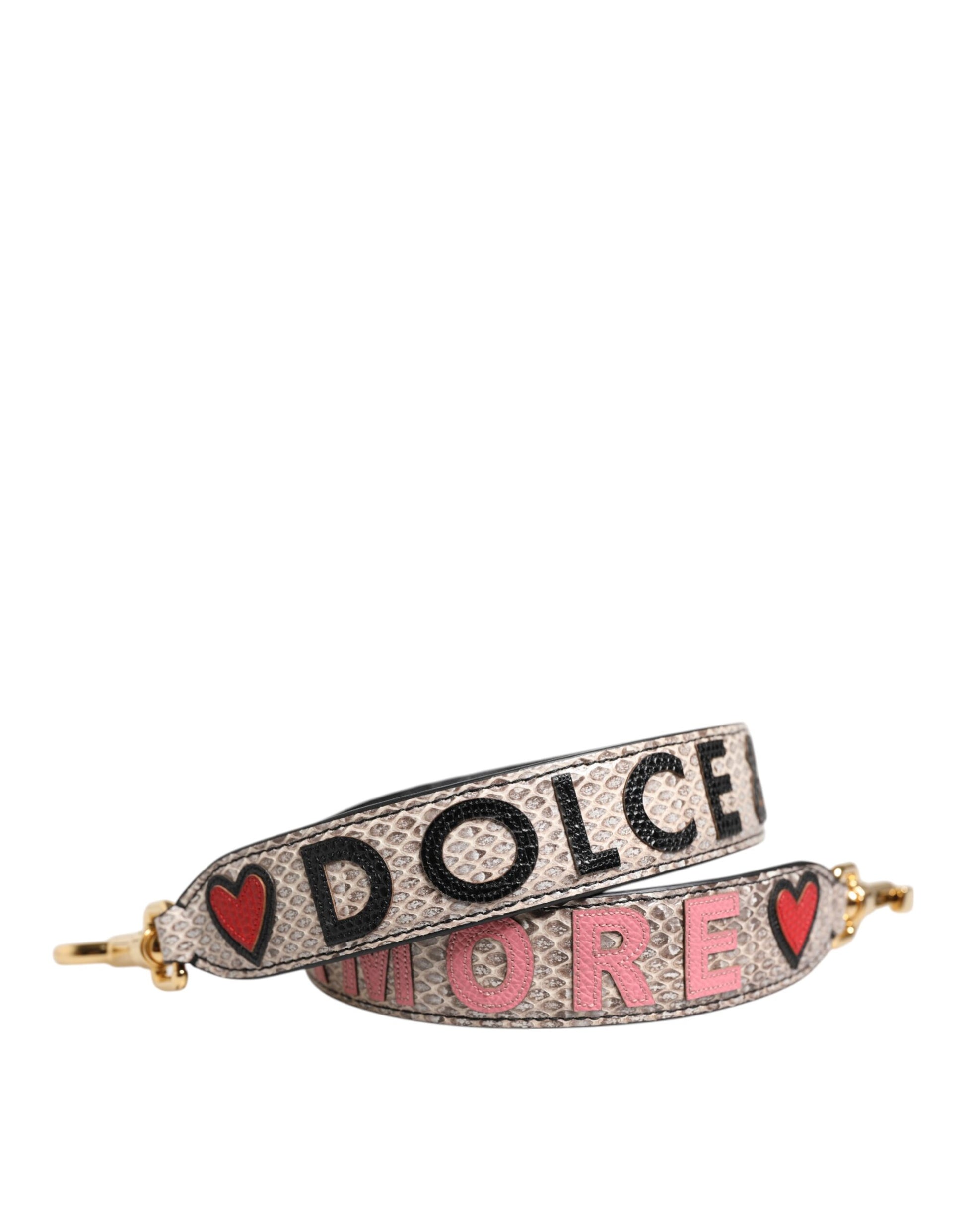 Bracelet with heart shaped charms spelling "Dolce & Gabbana" in pink and white