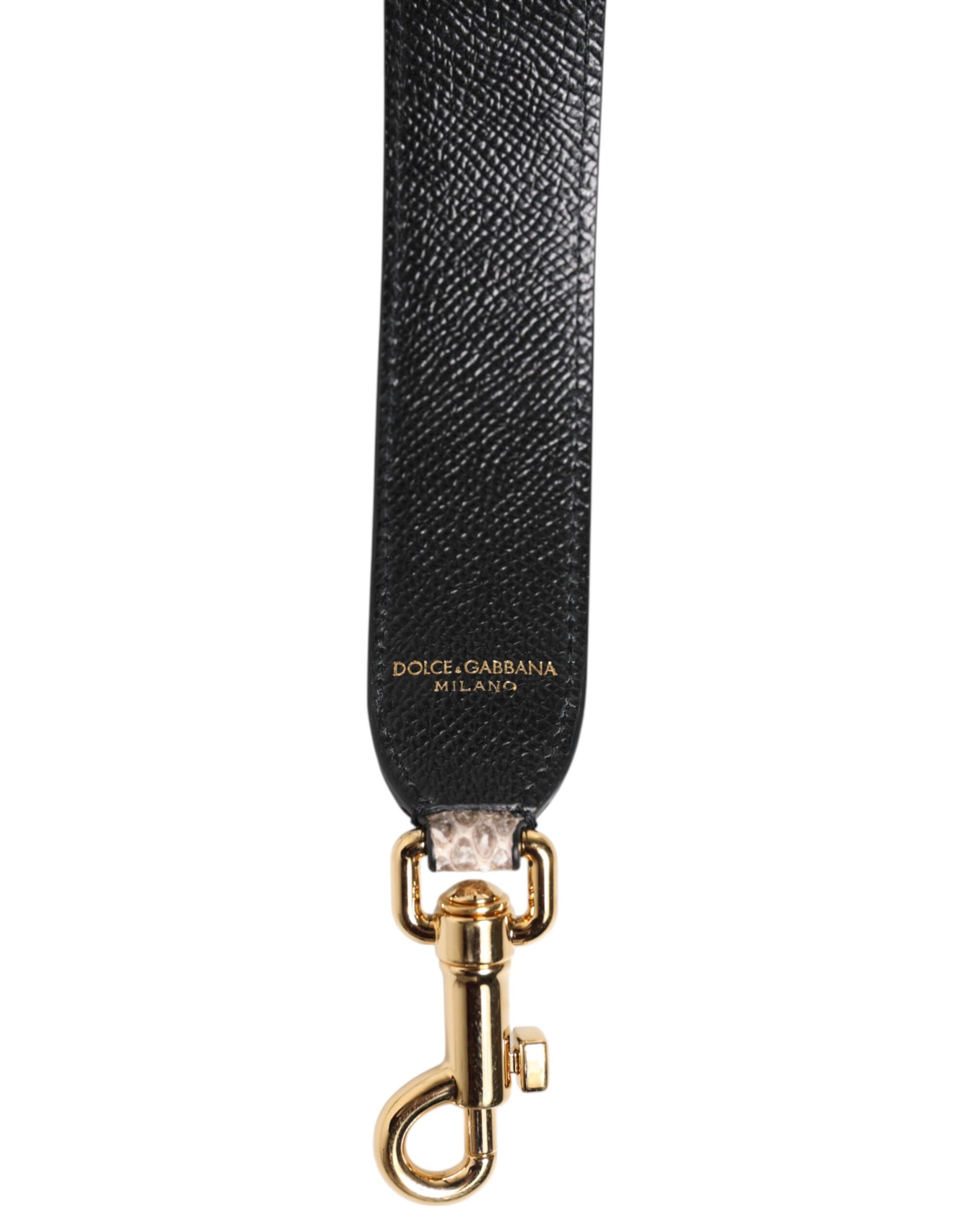 Black leather lanyard with gold clasp
