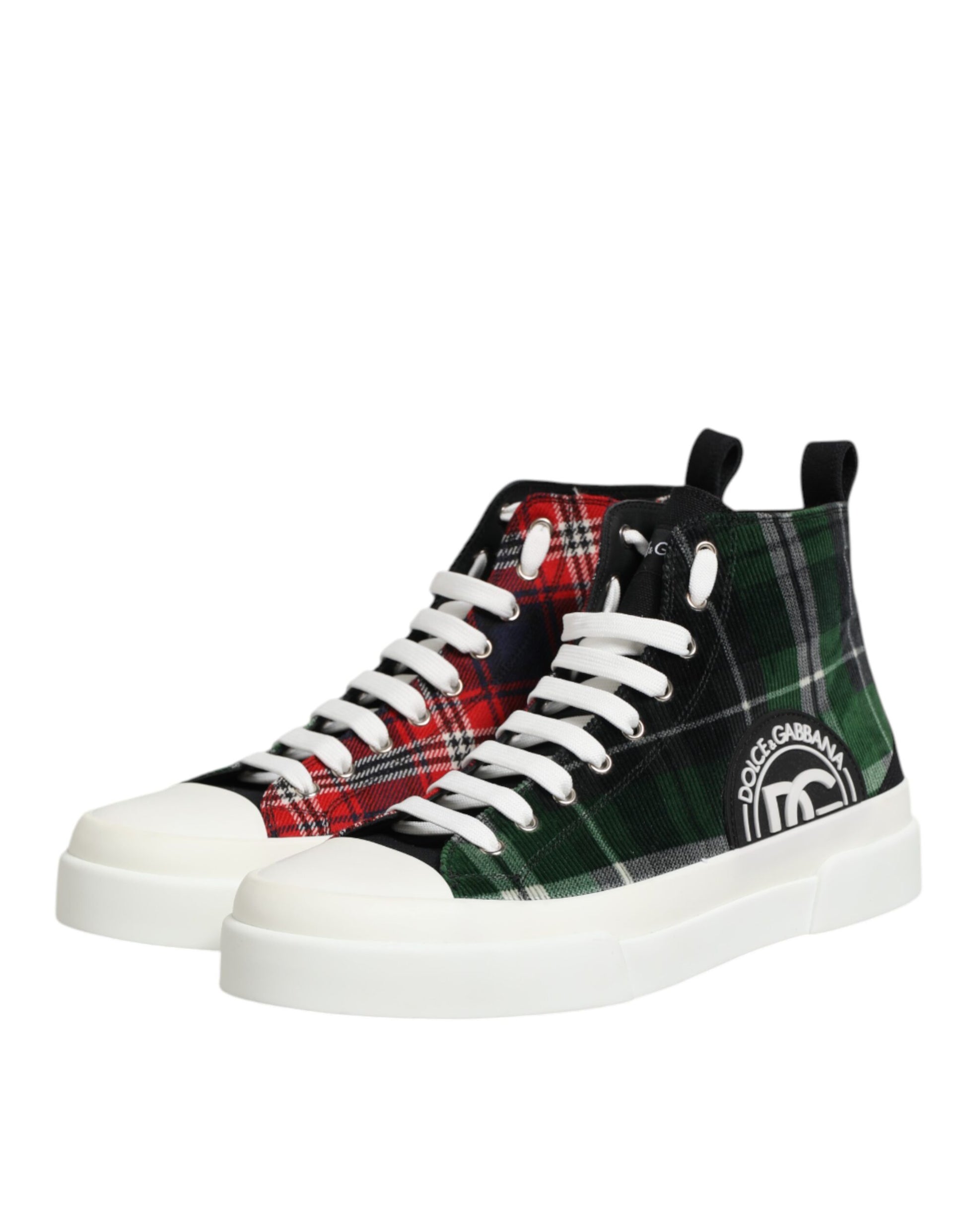 High top sneakers with plaid pattern on side panels