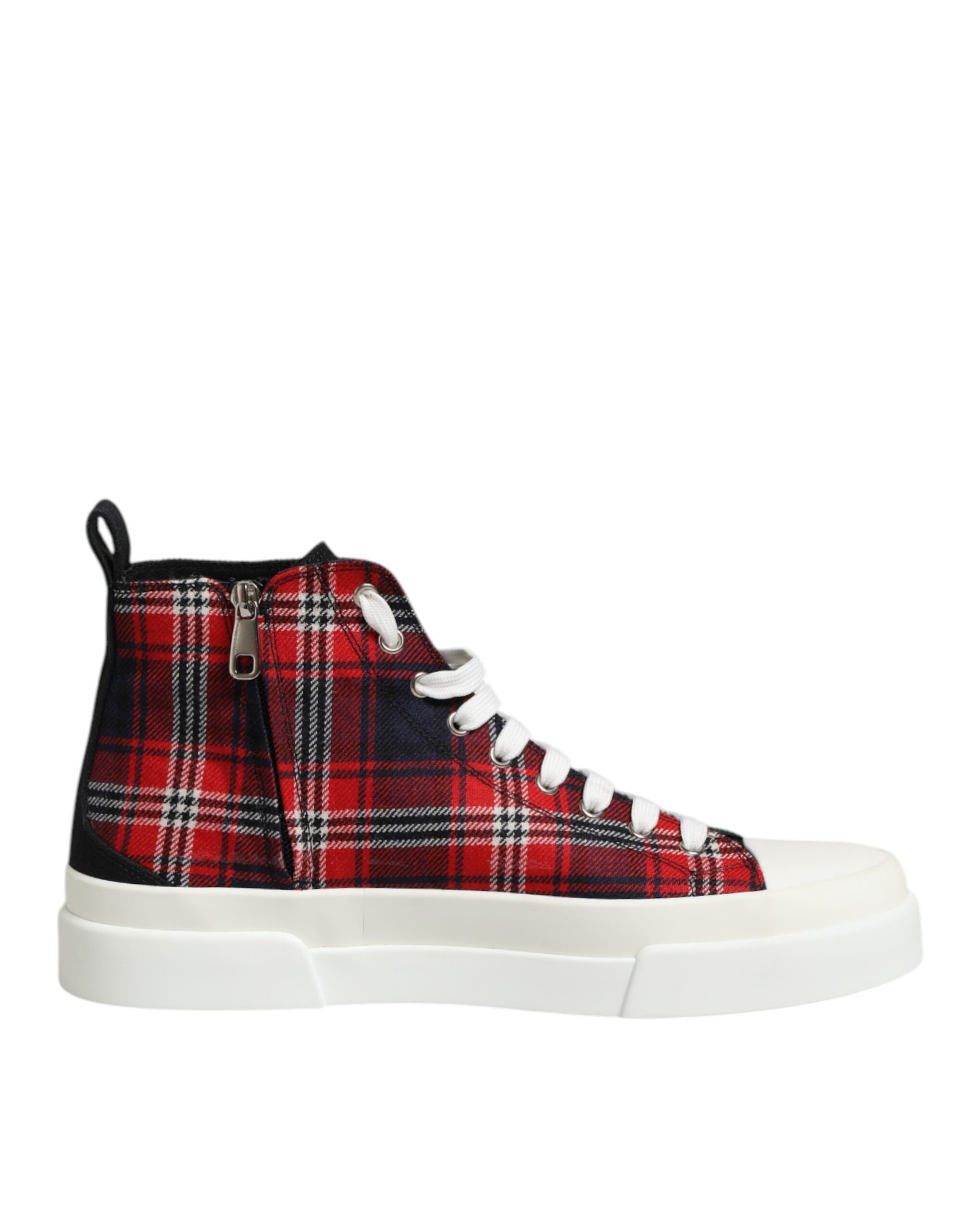 Red plaid sneaker with white laces
