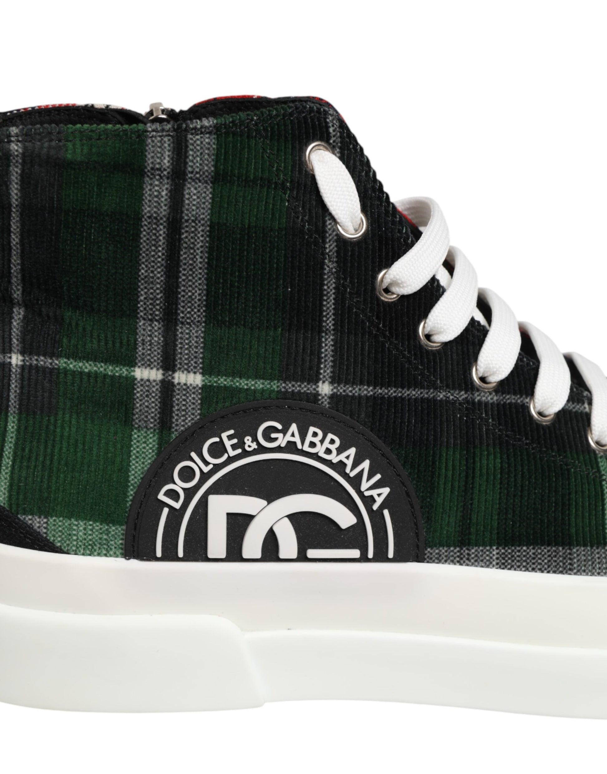 Green plaid sneaker with white laces