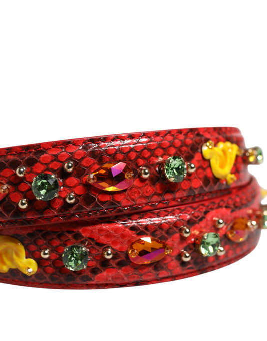 Red snake skin bracelet with sparkling stones
