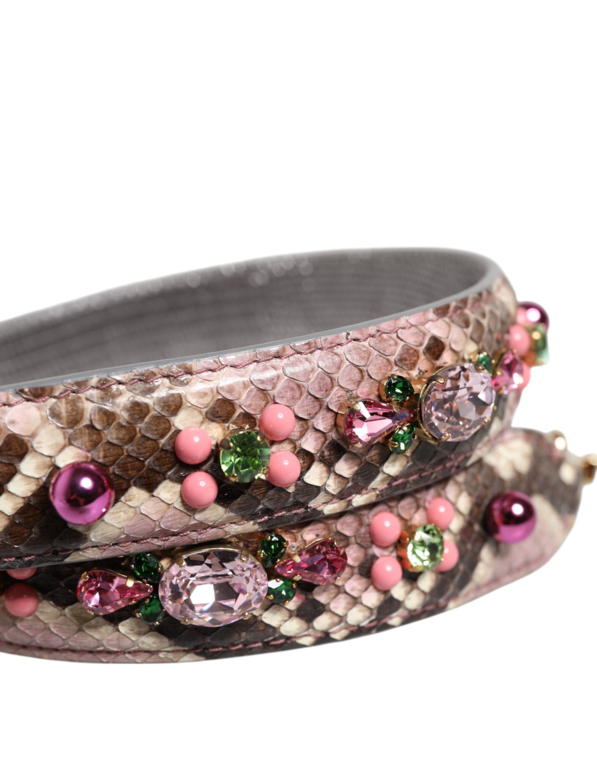 Decorative bracelet with snake skin texture and colorful gemstones