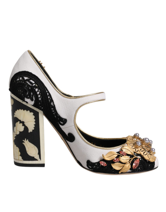 High heel shoe with embroidery and jewels on toe