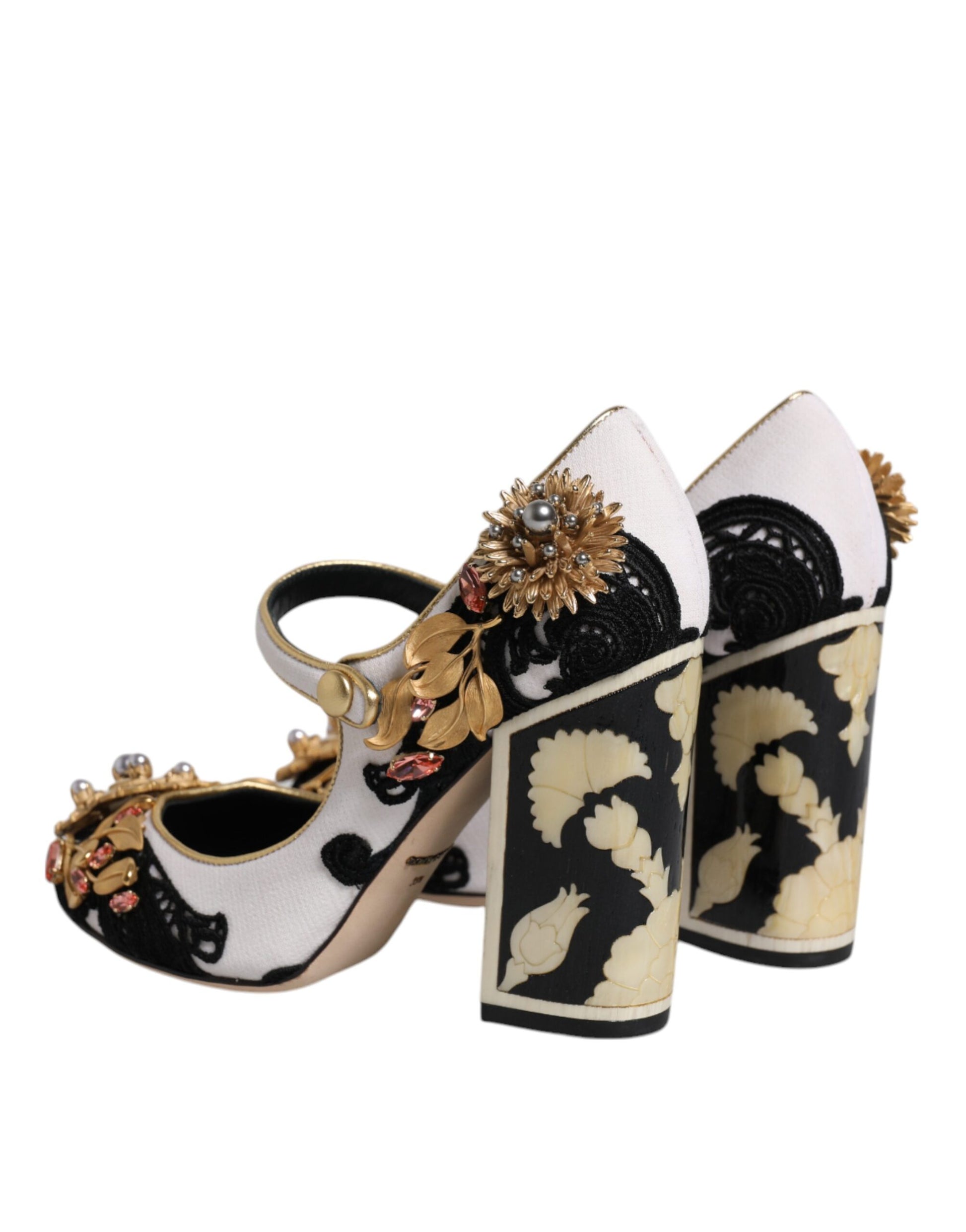 High heel shoes with embroidery and beads on top