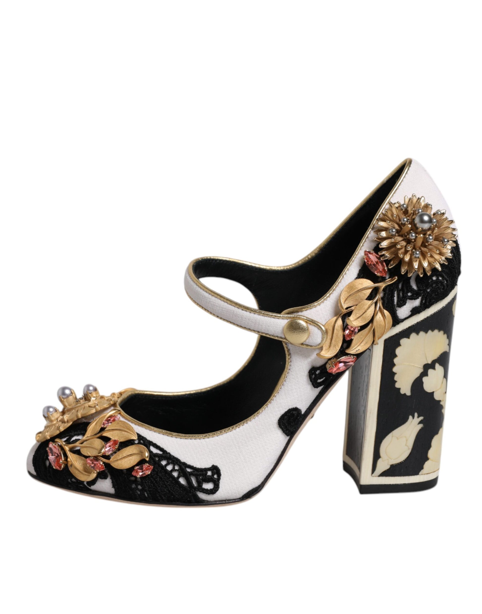 High heel shoe with embellishments on toe and side