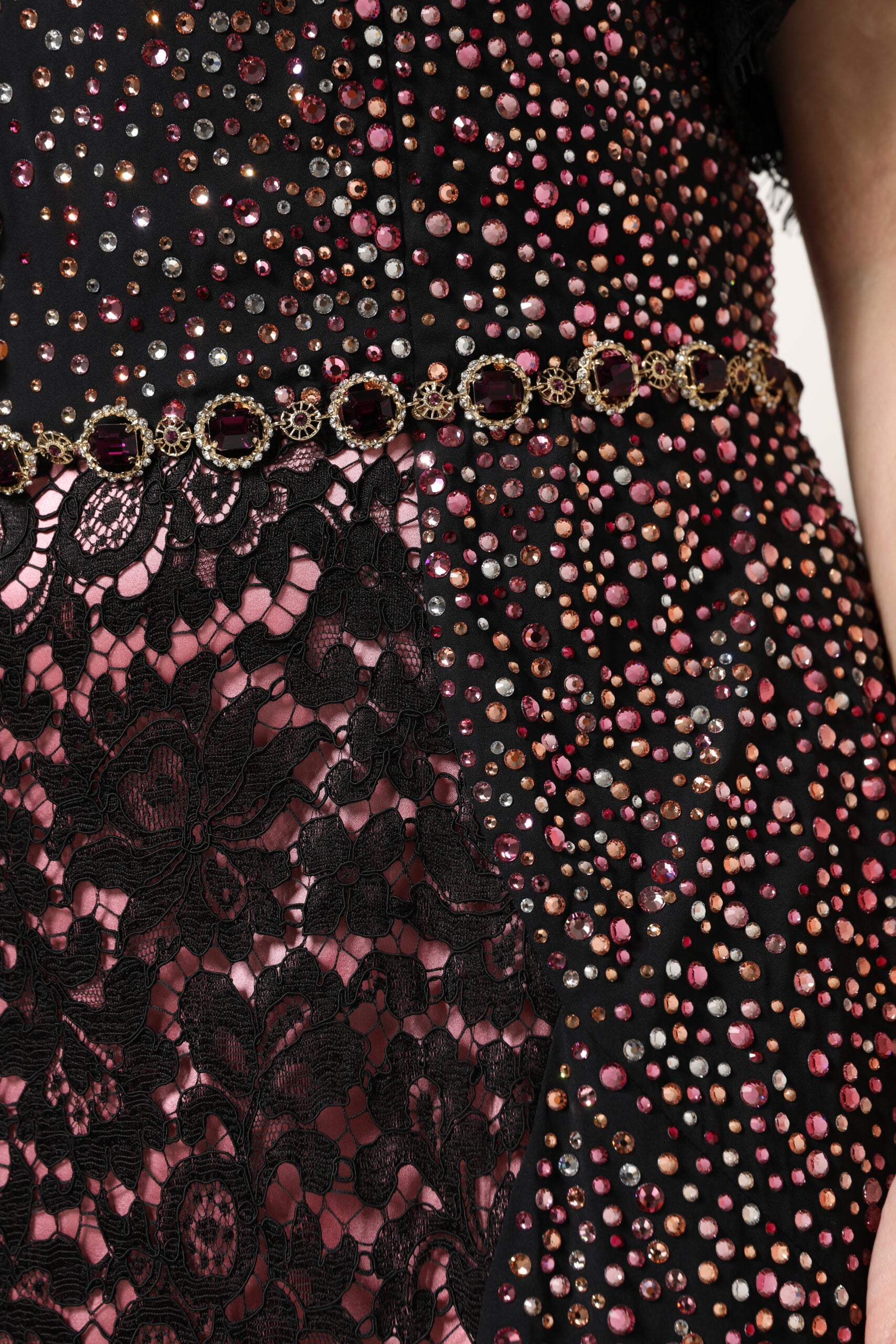 Black and pink embellished mermaid gown dress with beaded bodice