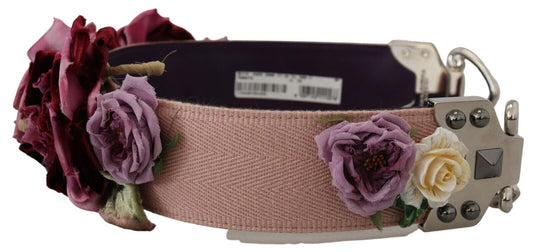 Floral patterned dog collar with metal clasp