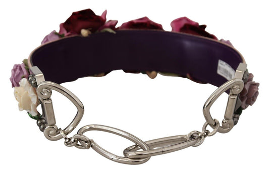 Purple bracelet with floral design and silver clasp