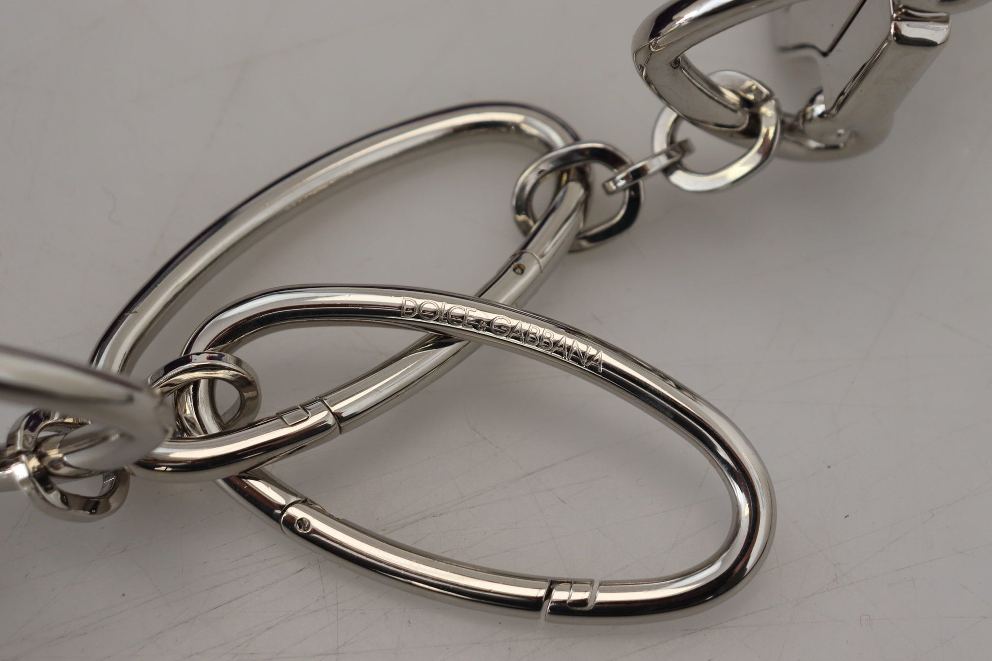 Silver metal key chain with ring and hook