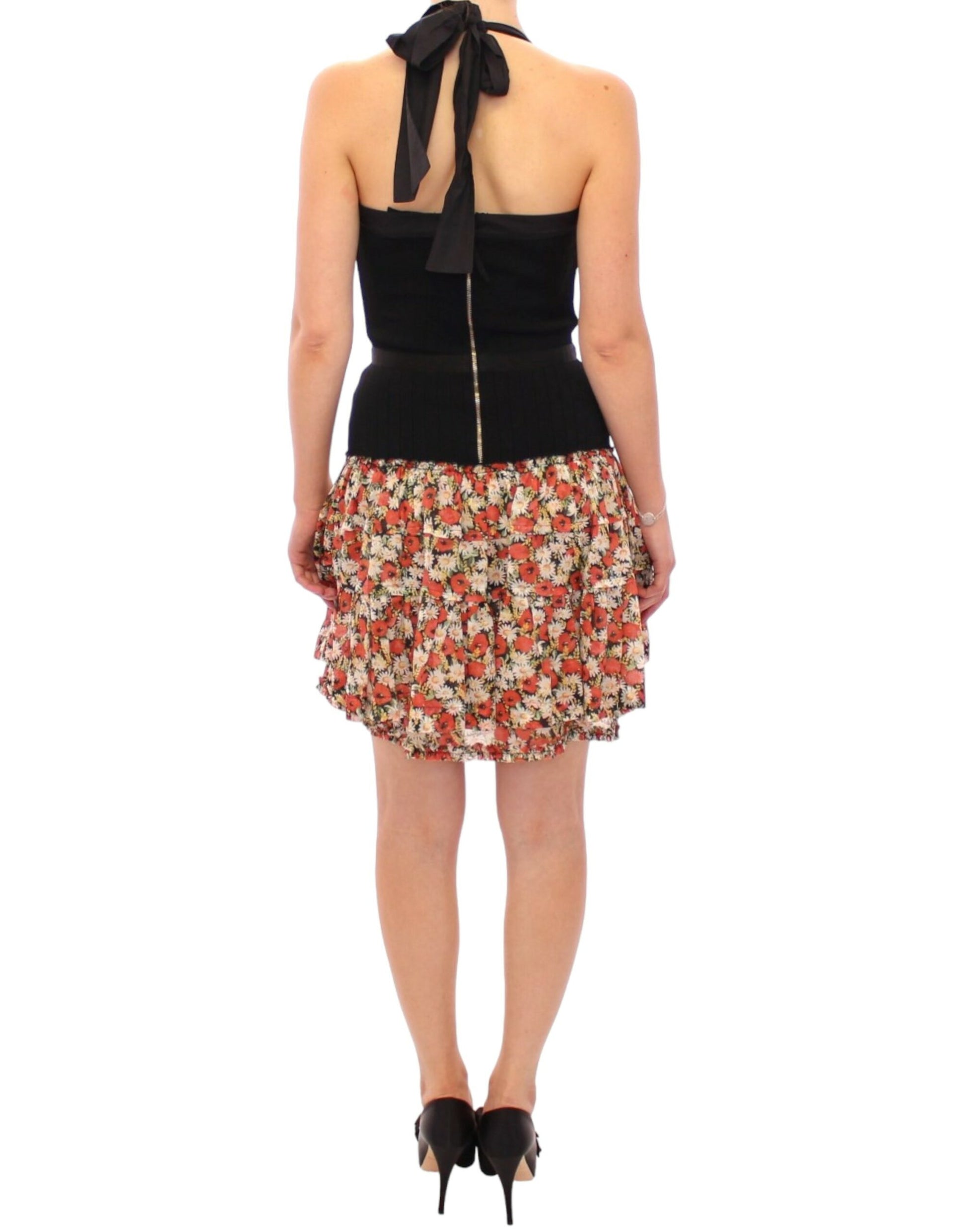 Black dress with bow back and floral skirt