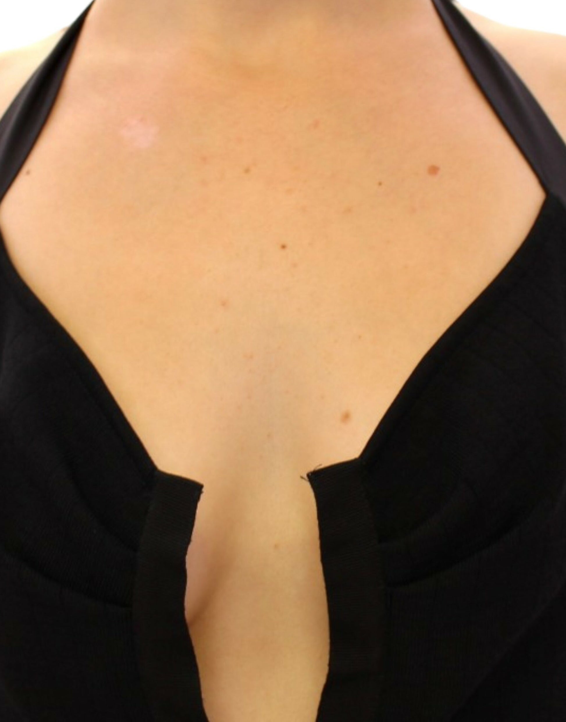 Black strapless top with deep neckline
