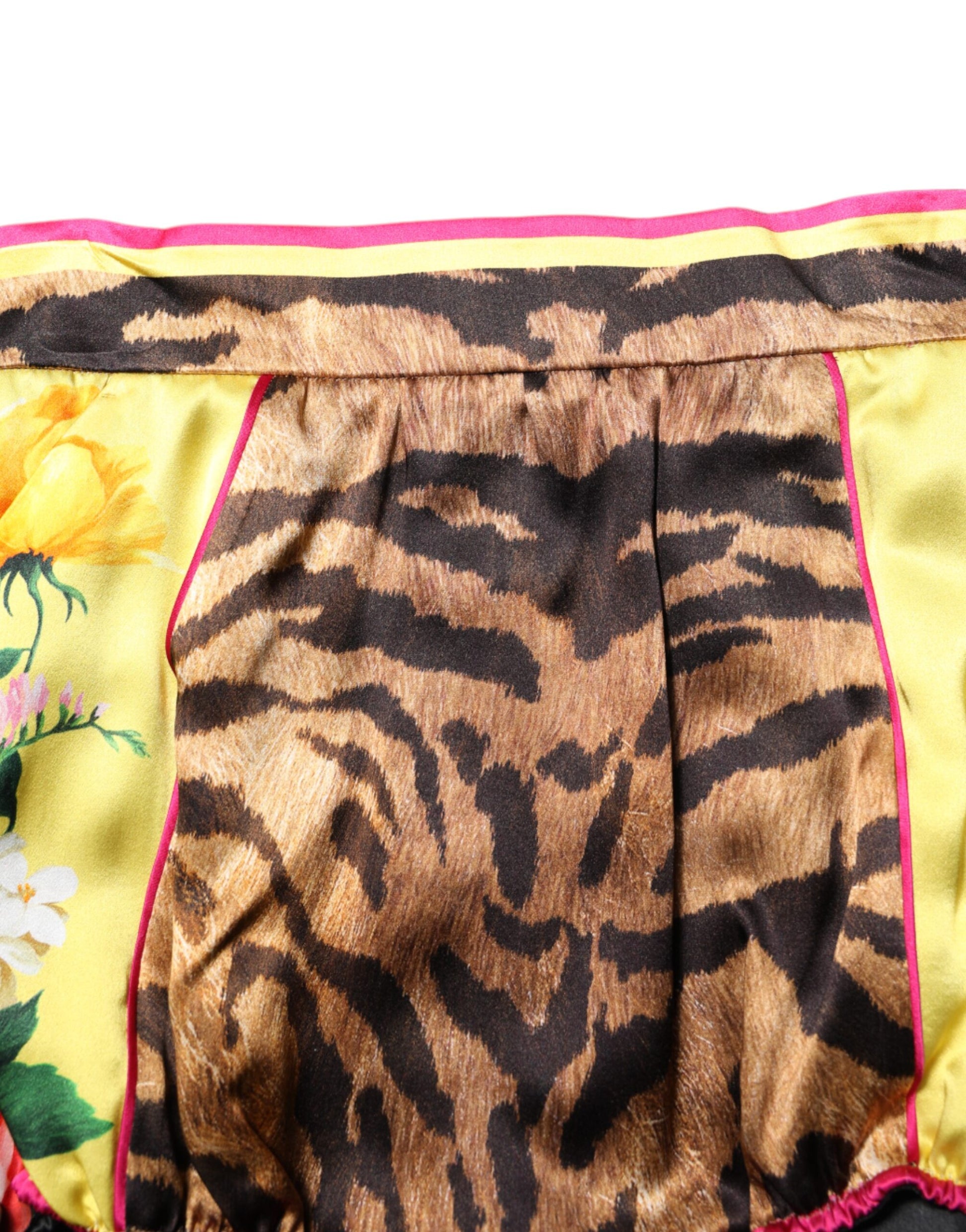 Leopard print skirt with yellow floral border