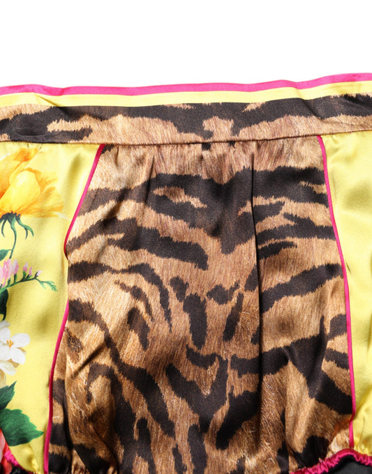 Leopard print skirt with yellow floral border