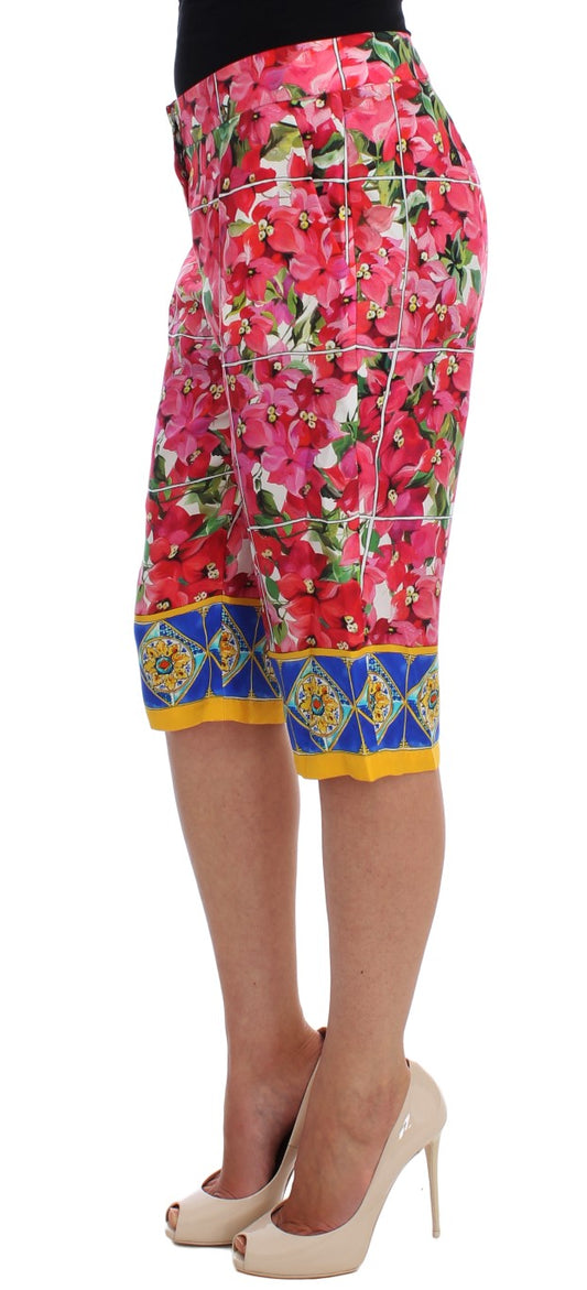 Woman wearing floral skirt with yellow trim