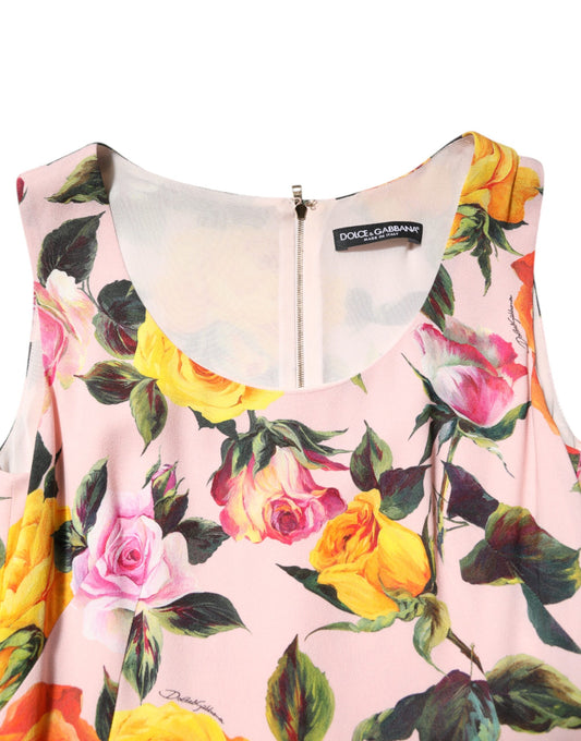 Pink floral knee length dress with zipper in front