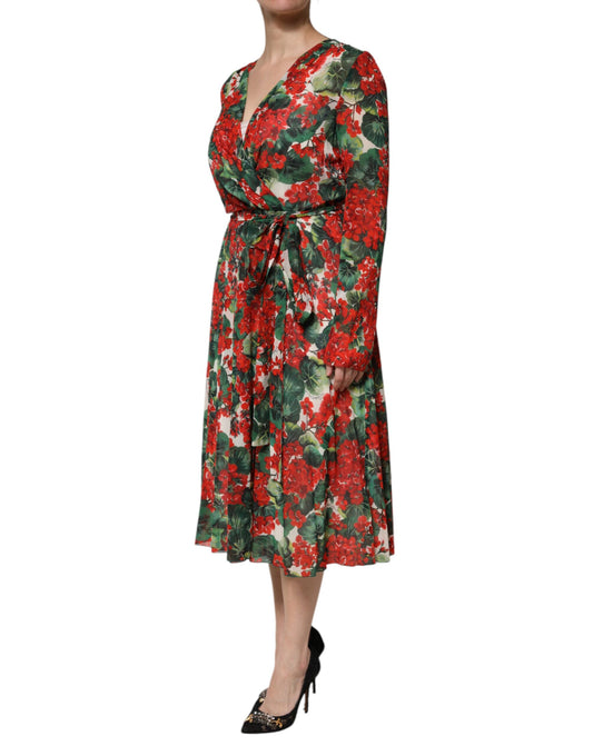 A long sleeve dress with a floral pattern and a V-neck