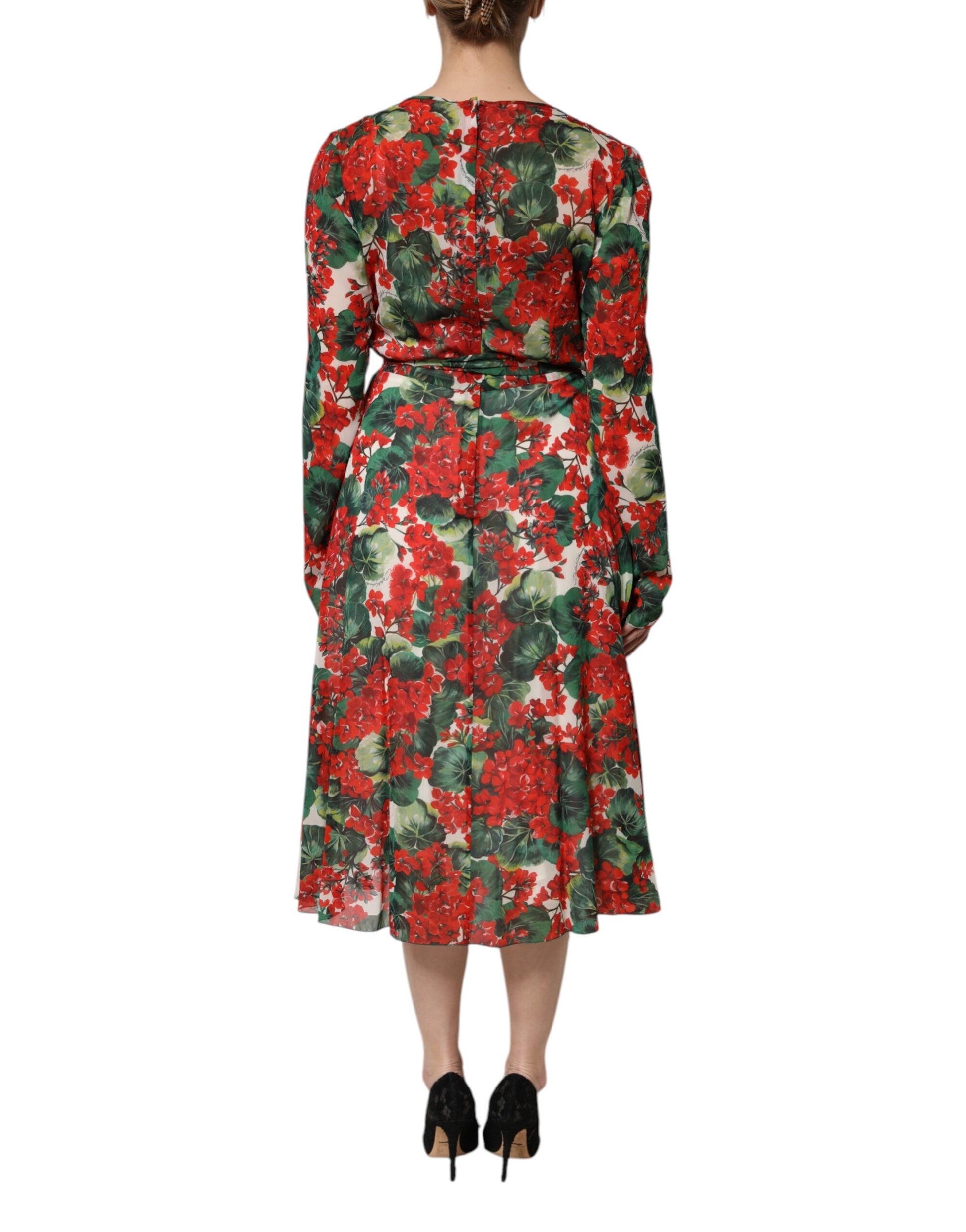 A long sleeve dress with a floral pattern and a v-neck