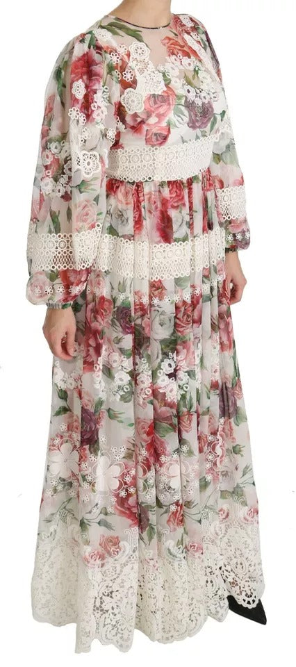 A long floral maxi dress with ruffled sleeves and hem, by Dolce & Gabbana