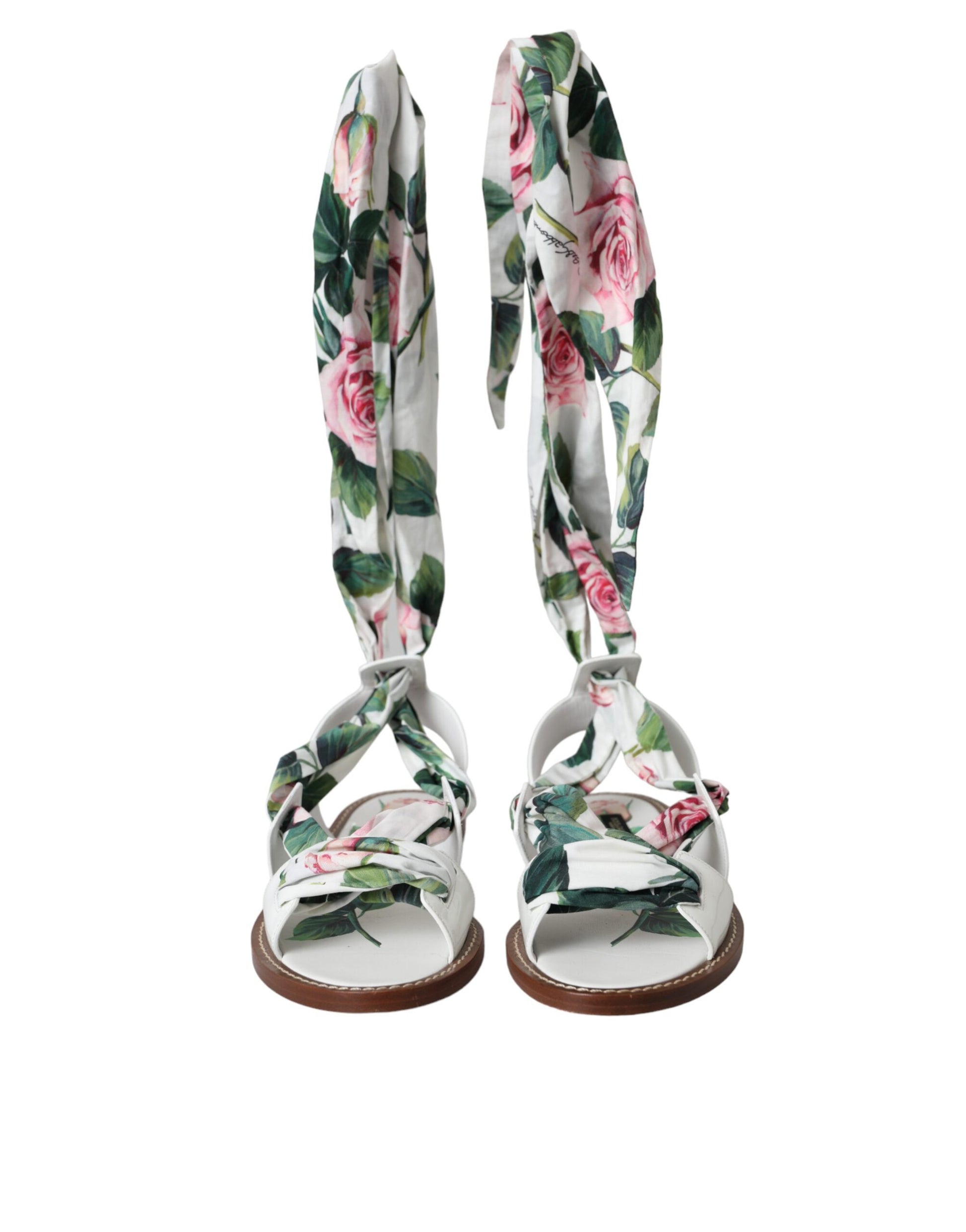 Pair of floral print high heel sandals